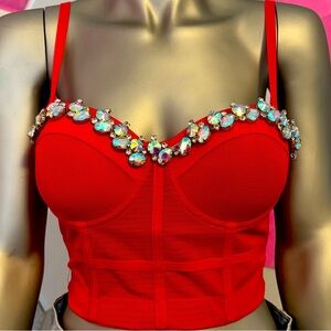 Red Embellished Bustier Top